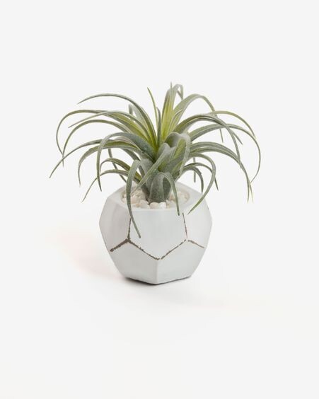 Planta artificial Tillandsia con maceta de cemento blanco 13 cm