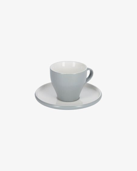 Taza de café con plato Sadashi de porcelana blanco y gris