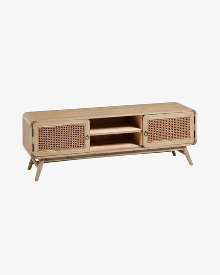 Mueble TV Nalu de madera maciza de mindi y ratán 150 x 50 cm