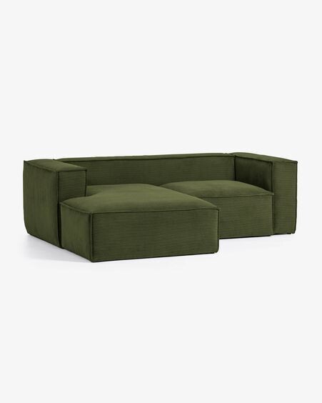 Sofá Blok 2 plazas chaise longue izquierdo pana gruesa verde 240 cm