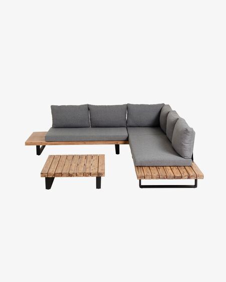 Set Zalika de sofá rinconero de 5 plazas y mesa de madera maciza de acacia FSC 100%