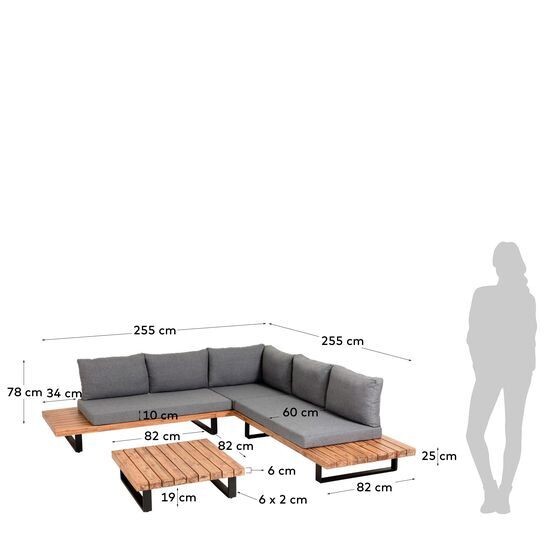 Set Zalika de sofá rinconero de 5 plazas y mesa de madera maciza de acacia FSC 100%