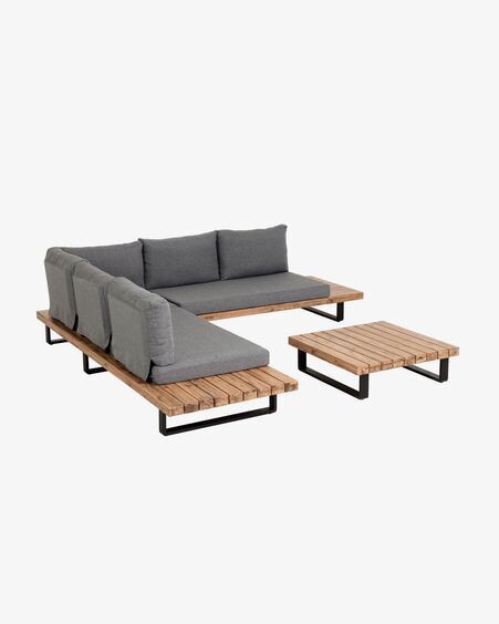Set Zalika de sofá rinconero de 5 plazas y mesa de madera maciza de acacia FSC 100%