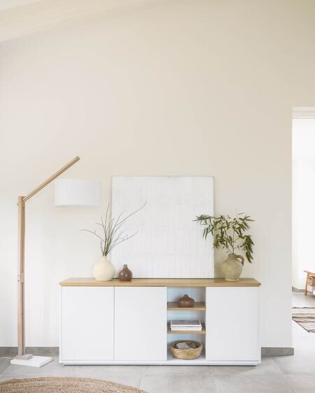 Aparador Abilen chapa roble y lacado blanco 180 x 75 cm FSC 100%