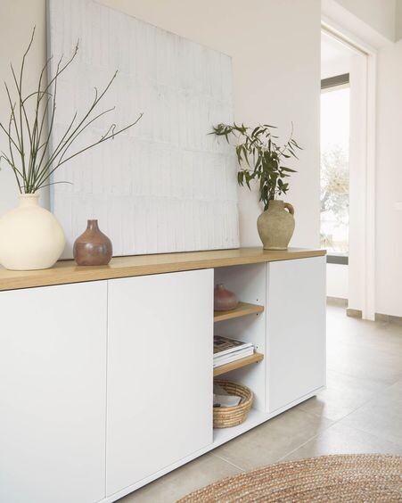 Aparador Abilen chapa roble y lacado blanco 180 x 75 cm FSC 100%