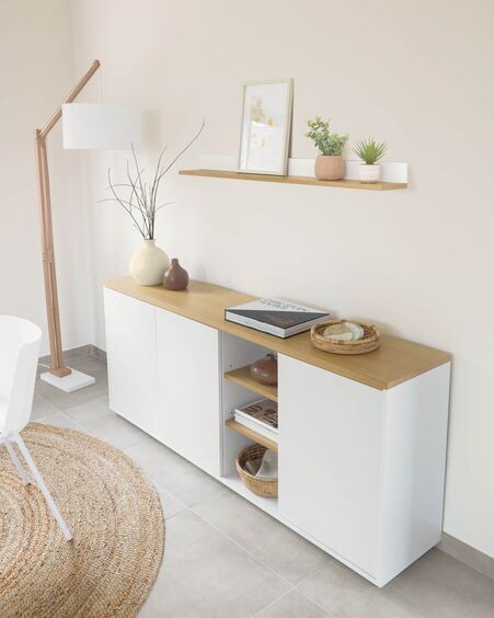 Aparador Abilen chapa roble y lacado blanco 180 x 75 cm FSC 100%