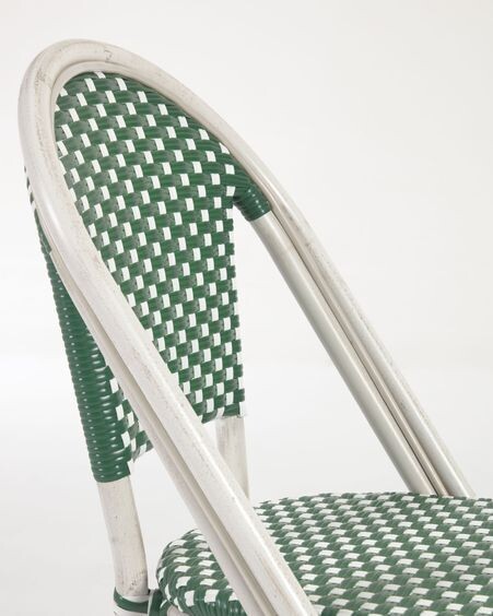 Silla de exterior bistro Marilyn de aluminio y ratán sintético verde y blanco