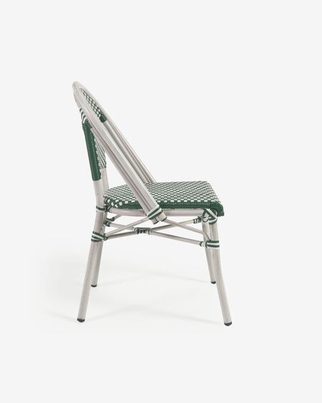 Silla de exterior bistro Marilyn de aluminio y ratán sintético verde y blanco