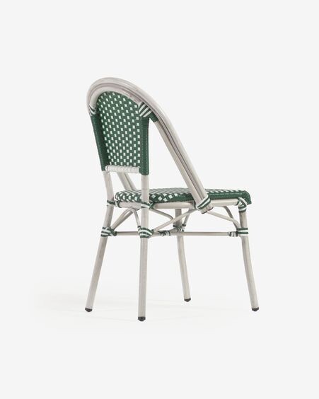 Silla de exterior bistro Marilyn de aluminio y ratán sintético verde y blanco