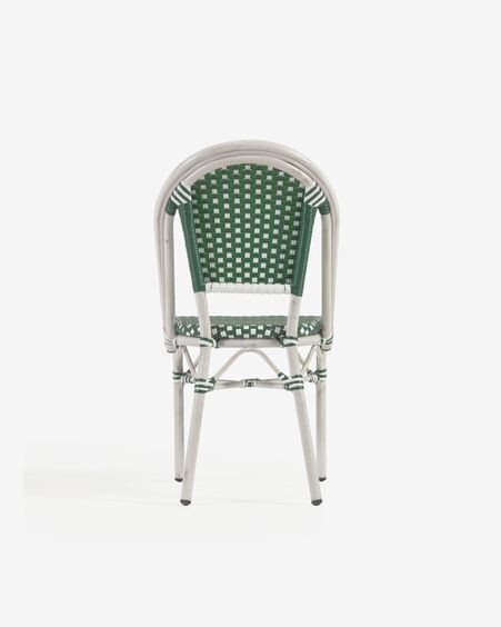 Silla de exterior bistro Marilyn de aluminio y ratán sintético verde y blanco