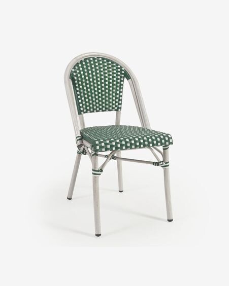 Silla de exterior bistro Marilyn de aluminio y ratán sintético verde y blanco