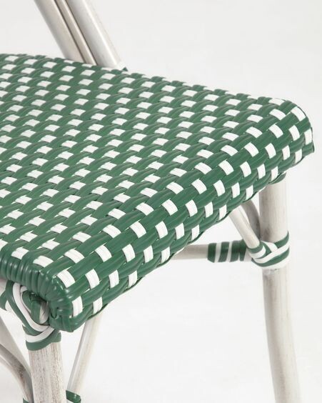 Silla de exterior bistro Marilyn de aluminio y ratán sintético verde y blanco