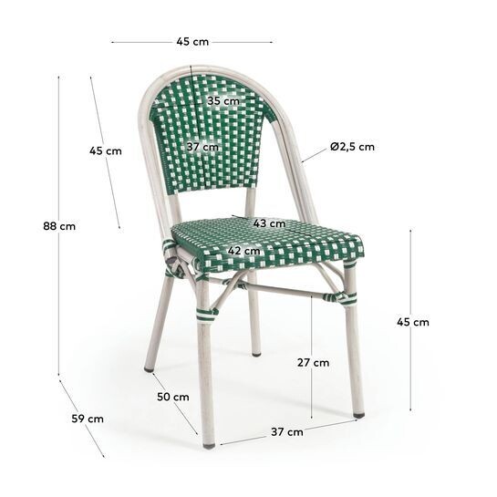 Silla de exterior bistro Marilyn de aluminio y ratán sintético verde y blanco