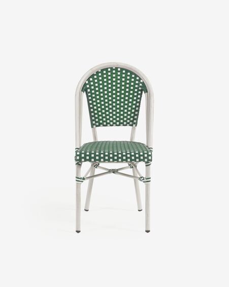 Silla de exterior bistro Marilyn de aluminio y ratán sintético verde y blanco