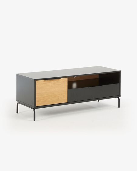 Mueble TV Savoi DM lacado negro y acero acabado negro 120 x 50 cm