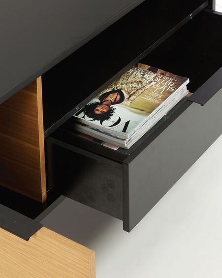 Mueble TV Savoi DM lacado negro y acero acabado negro 120 x 50 cm