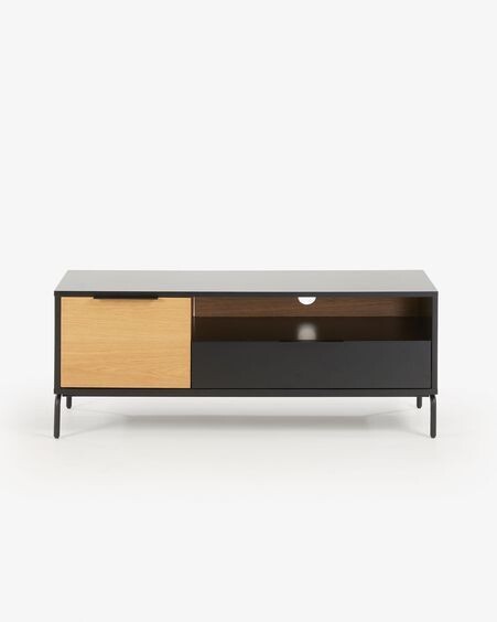Mueble TV Savoi DM lacado negro y acero acabado negro 120 x 50 cm
