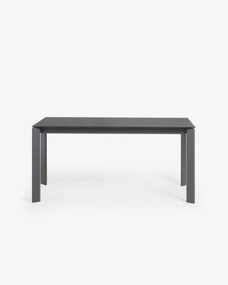 Mesa extensible Axis de cristal gris y patas de acero acabado grafito 160 (220) cm