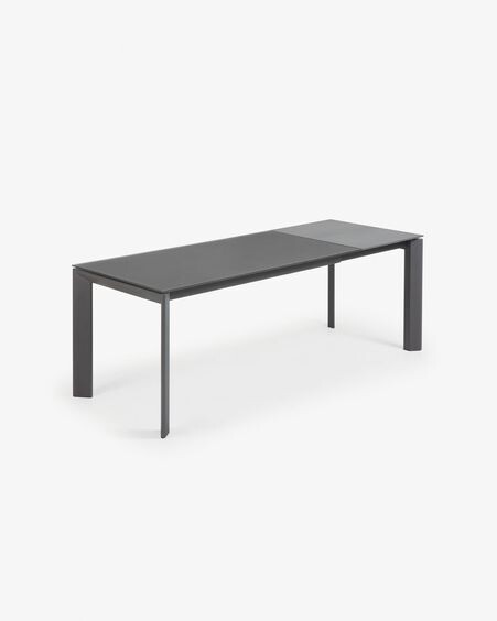 Mesa extensible Axis de cristal gris y patas de acero acabado grafito 160 (220) cm