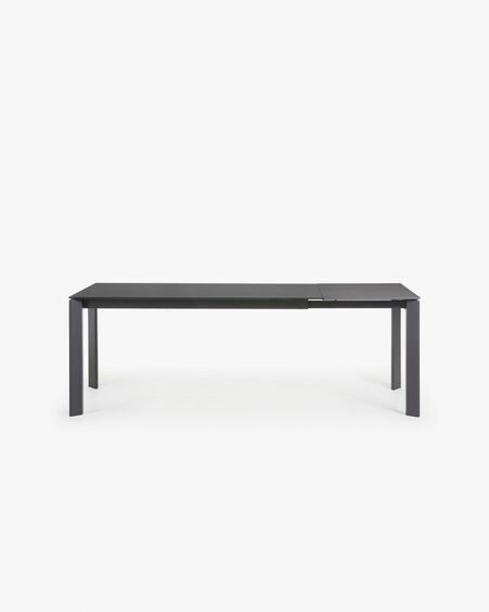 Mesa extensible Axis de cristal gris y patas de acero acabado grafito 160 (220) cm