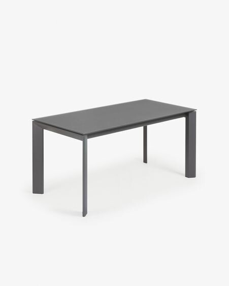 Mesa extensible Axis de cristal gris y patas de acero acabado grafito 160 (220) cm