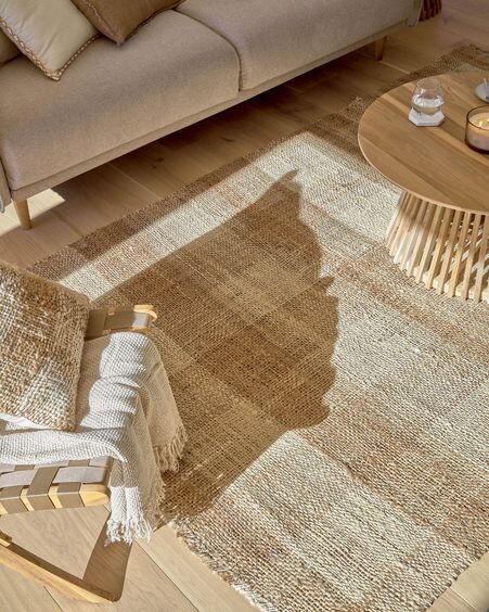 Alfombra Daila de yute con rayas natural y beige 160 x 230 cm