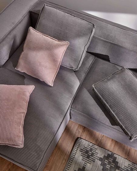 Sofá Blok 2 plazas chaise longue izquierdo pana gruesa gris 240 cm