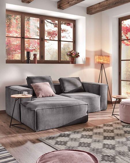 Sofá Blok 2 plazas chaise longue izquierdo pana gruesa gris 240 cm