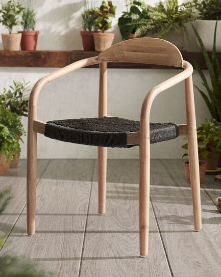 Silla Nina de madera maciza acacia y cuerda negro