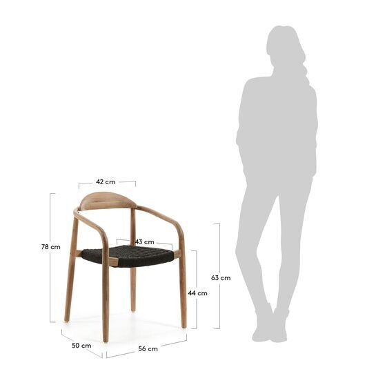Silla Nina de madera maciza acacia y cuerda negro