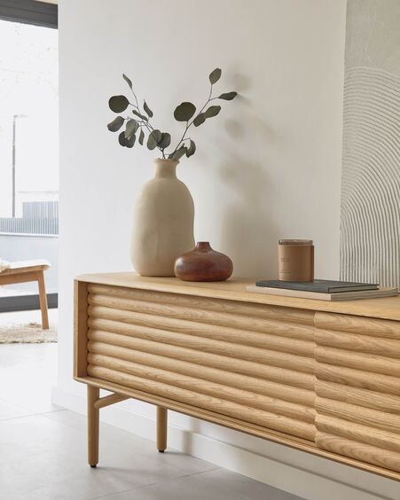 Mueble TV Lenon de madera maciza y chapa de roble 200 x 57 cm FSC MIX Credit