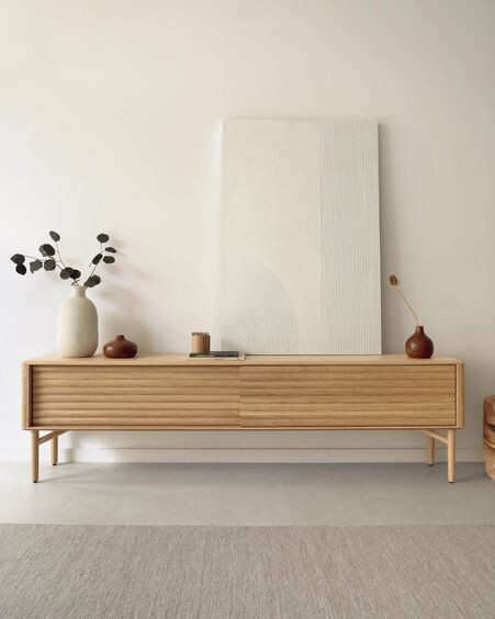 Mueble TV Lenon de madera maciza y chapa de roble 200 x 57 cm FSC MIX Credit