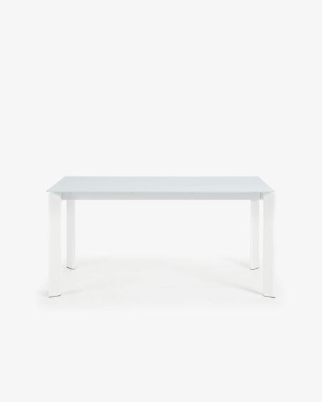 Mesa extensible Axis de cristal blanco y patas de acero acabado blanco 160 (220) cm