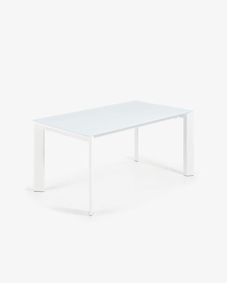 Mesa extensible Axis de cristal blanco y patas de acero acabado blanco 160 (220) cm
