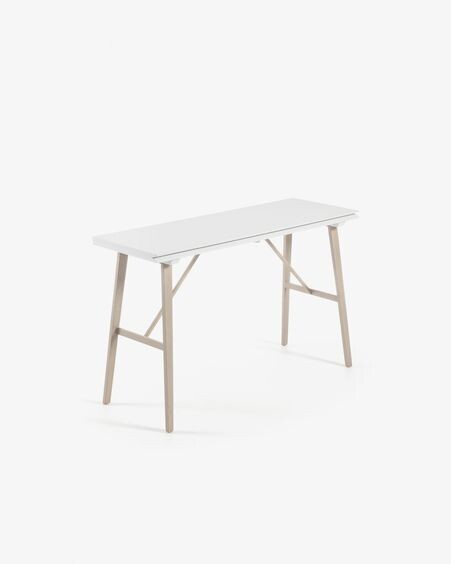 Consola mesa extensible Aruna MDF blanco y patas de acero efecto madera 130 x 45 (90) cm