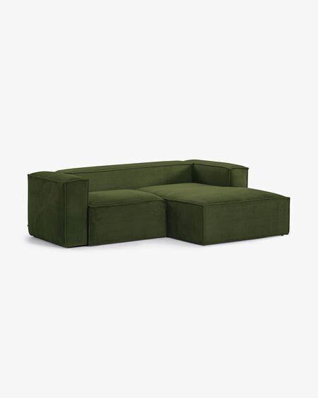 Sofá Blok 2 plazas chaise longue derecho pana verde 240 cm