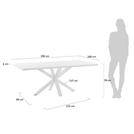 Mesa Argo 200 x 100 cm melamina acabado blanco patas de acero acabado blanco