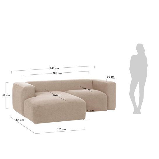 Sofá Blok 2 plazas chaise longue izquierdo beige 240 cm