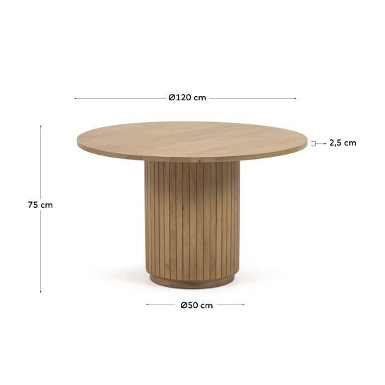 Mesa redonda Licia de madera maciza de mango con acabado natural Ø 120 cm