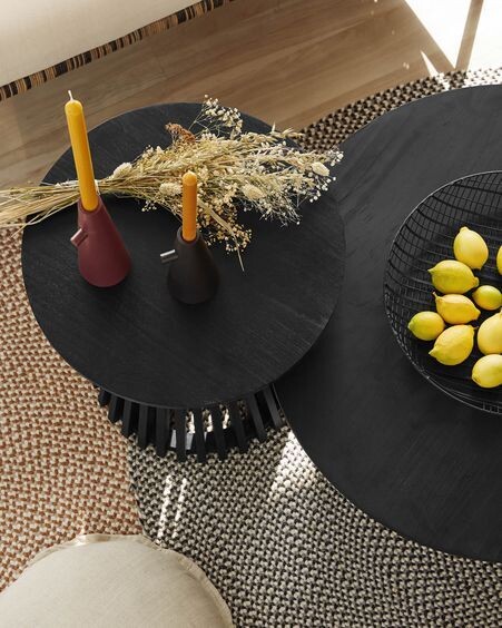Mesa de centro Jeanette madera maciza de mindi negro Ø 80 cm