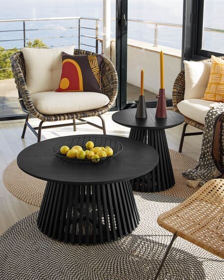 Mesa de centro Jeanette madera maciza de mindi negro Ø 80 cm