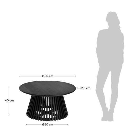 Mesa de centro Jeanette madera maciza de mindi negro Ø 80 cm