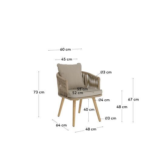 Silla Hemilce de cuerda beige y patas de madera maciza de acacia FSC 100%