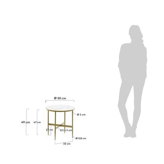 Mesa auxiliar Elisenda cristal blanco y estructura de acero acabado dorado Ø 50 cm