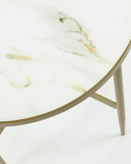 Mesa auxiliar Elisenda cristal blanco y estructura de acero acabado dorado Ø 50 cm