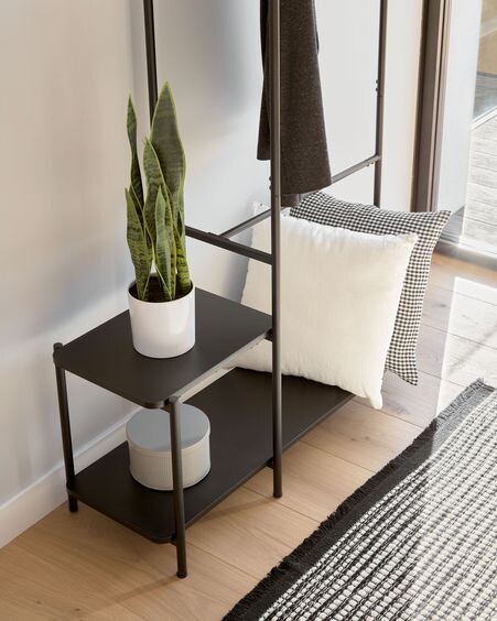 Burro para ropa con banqueta Galatia de melamina y acero con acabado negro 100 x 150 cm