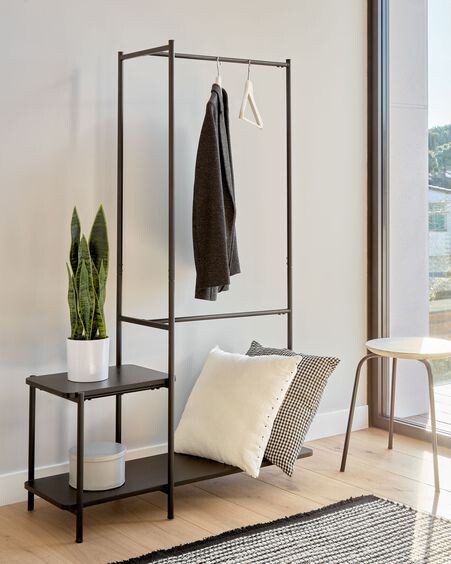 Burro para ropa con banqueta Galatia de melamina y acero con acabado negro 100 x 150 cm
