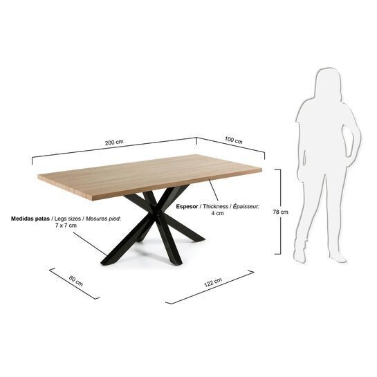 Mesa Argo 200 x 100 cm melamina acabado natural patas de acero con acabado negro