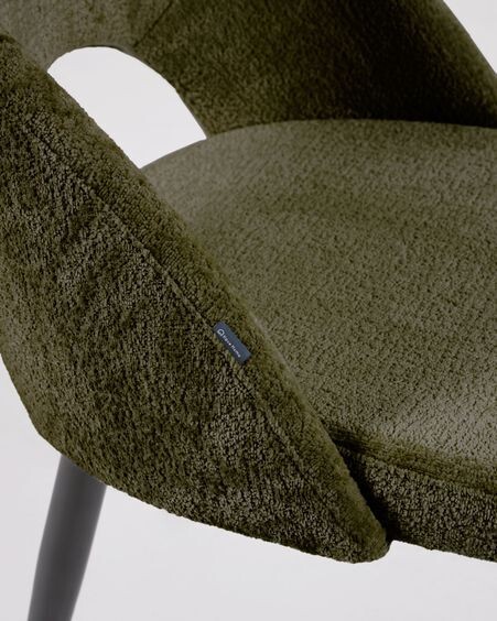 Silla Mael de chenilla verde y patas de acero con acabado negro
