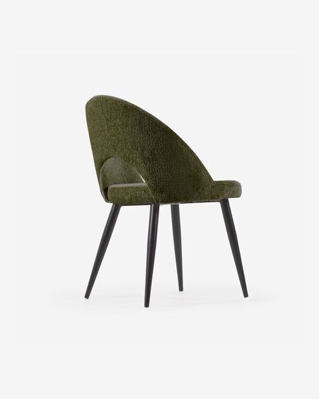 Silla Mael de chenilla verde y patas de acero con acabado negro